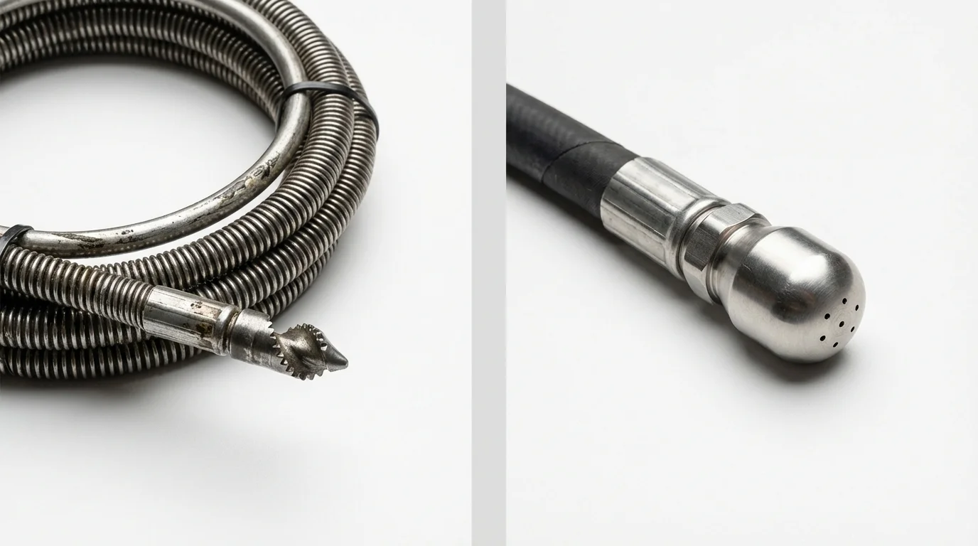 Drain snake cable and hydro jetting nozzle used for drain cleaning in Marksville, LA