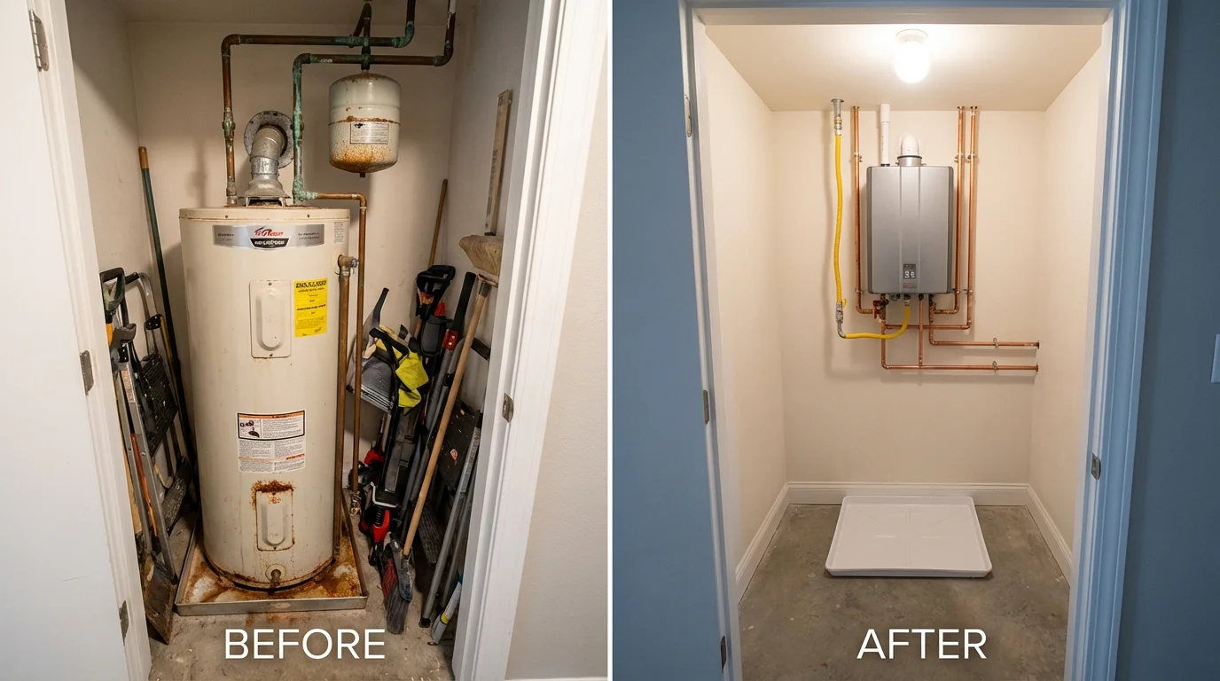 Tank water heater versus wall-mounted tankless unit comparison for Marksville, LA homeowners