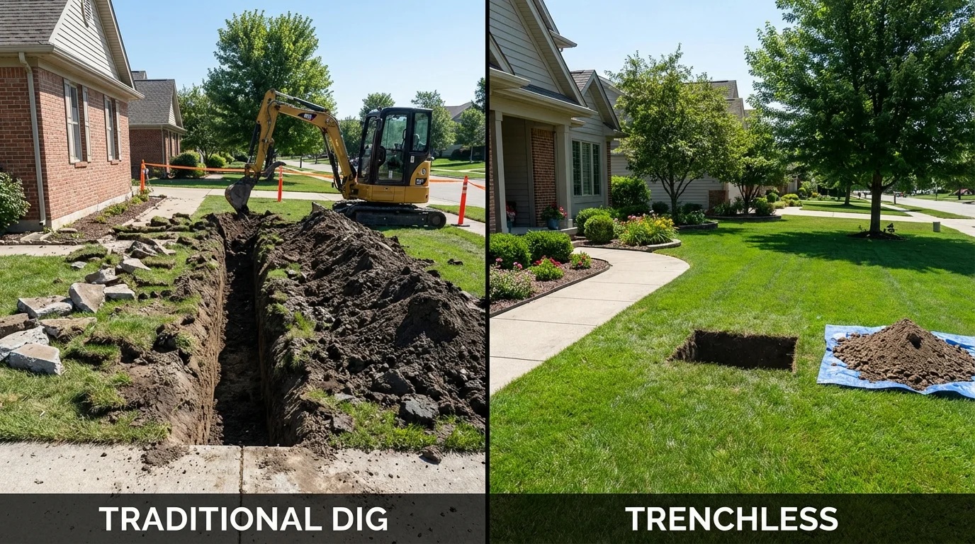 Trenchless sewer repair with minimal yard damage versus traditional excavation in Marksville, LA